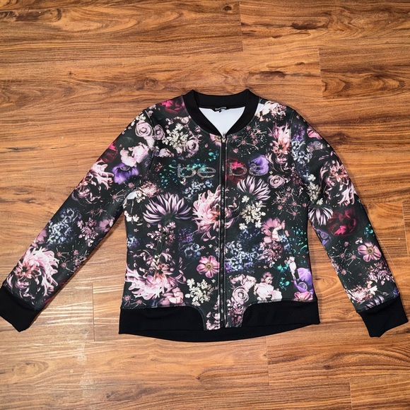 bebe Jackets & Blazers - bebe Black Floral Bomber Jacket